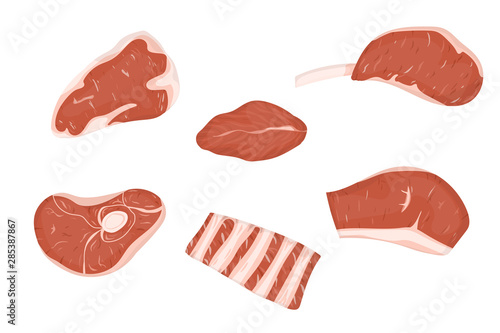 Set of red meats cuts.