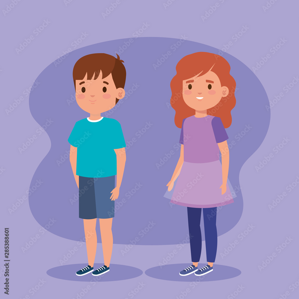 nice boy and girl children with casual clothes