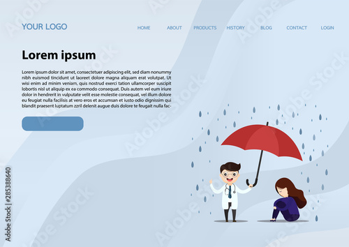 Medical care doctor raise an umbrella.
