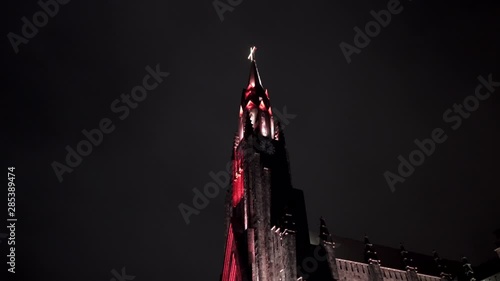 around church tower in the night