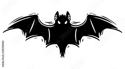 Bat with spread wings hand drawn silhouette illustration