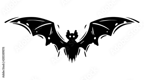 Bat with spread wings hand drawn silhouette illustration
