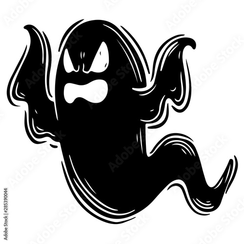 Creepy ghost hand drawn black silhouette illustration