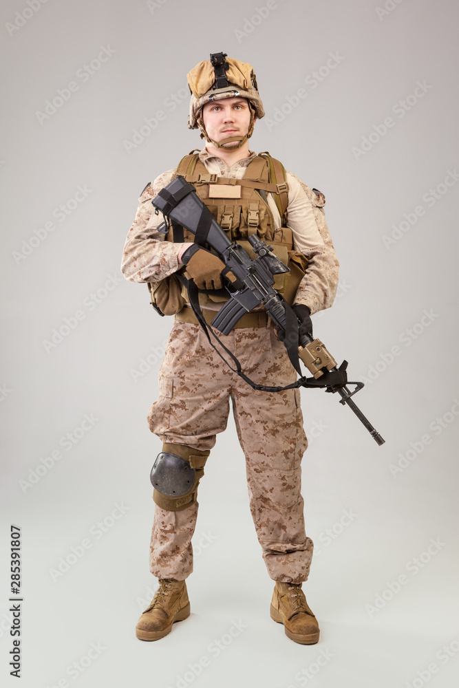 United States Army marines ranger with assault rifle United States Army marines ranger with assault rifle
