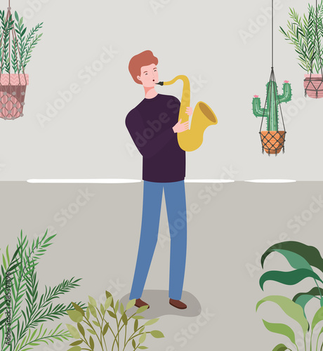 man playing saxophone instrument character