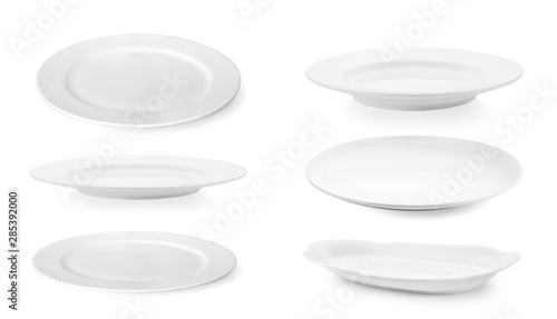 collection of white plate on white background