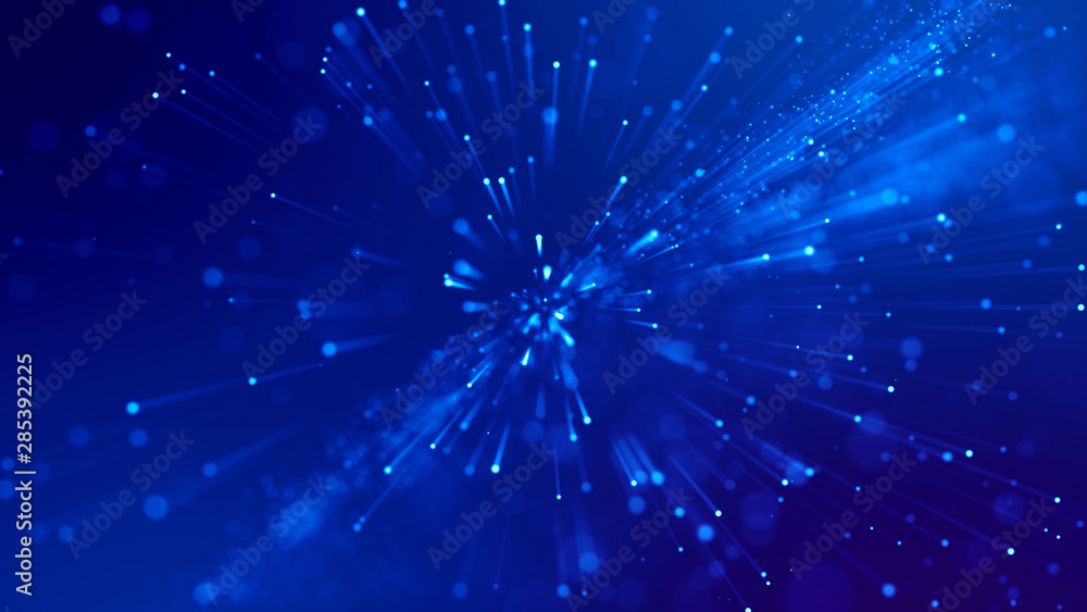 3d rendering of abstract blue background with glowing particles like ...
