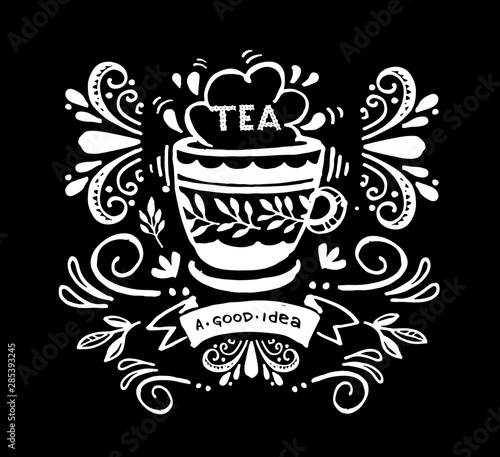 Tea time - cute hand drawn doodle lettering poster banner