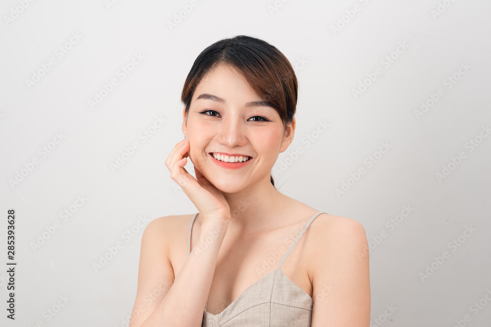Closeup beauty skin face young girl isolated white background. Closeup beauty skin face young girl isolated white background.