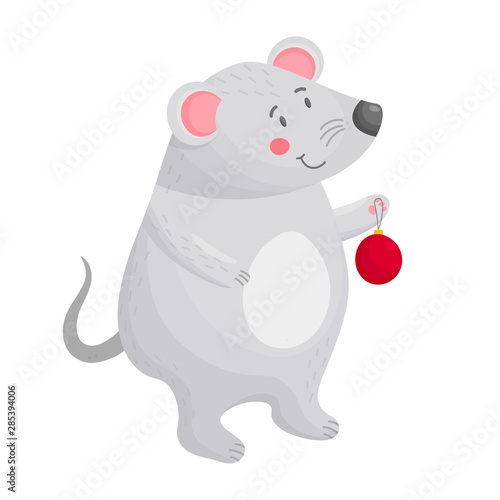 mouse with Christmas ball in paws © Ketmut