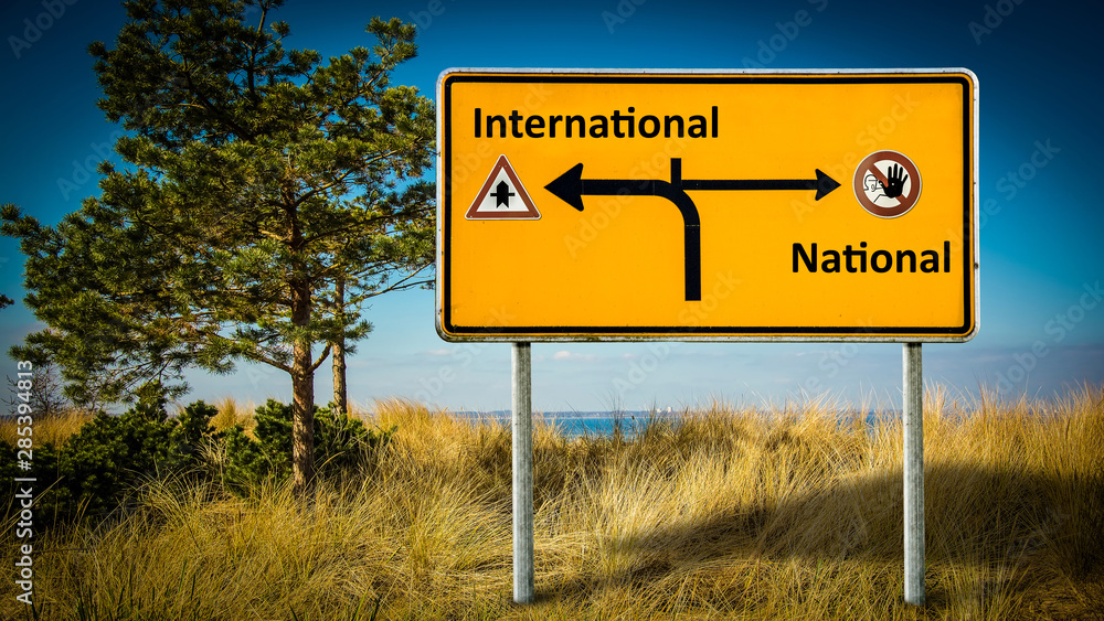 Street Sign to International versus National Street Sign to International versus National