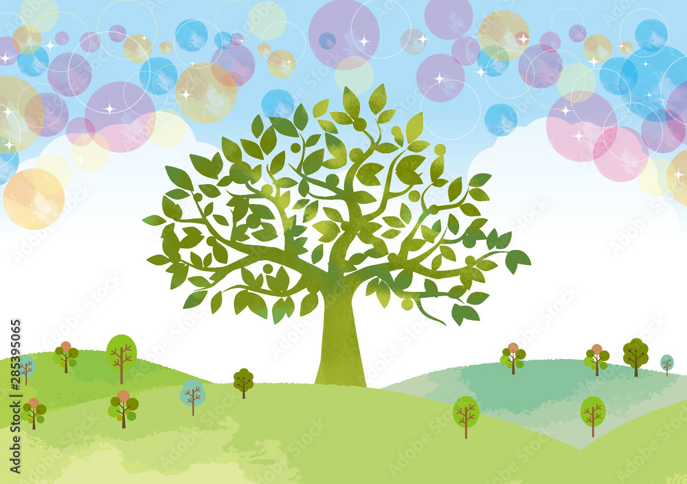 大木 木 自然 エコロジー 風景 景色 水彩 手書き 背景素材 丘 自然 Stock Vector Adobe Stock