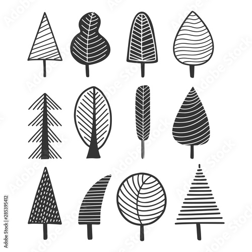 Cute black and white trees in scandinavian style.