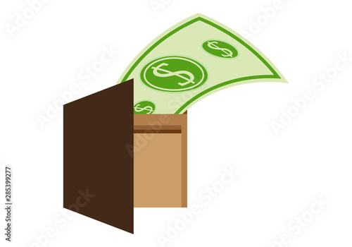 Billete de dolar entrando dentro de una cartera.