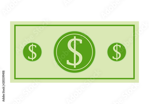 Billete de dolar sobre fondo blanco.
