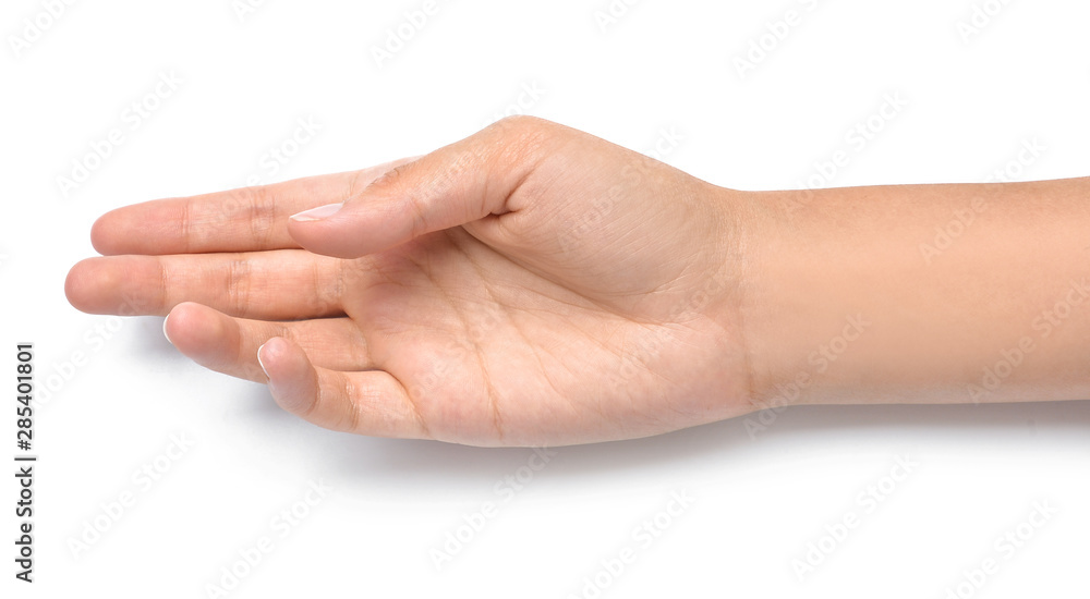 Female hand on white background Female hand on white background