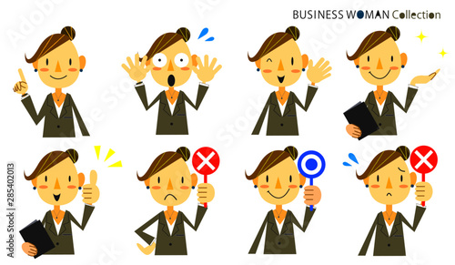 ビジネスウーマン アイコン風　表情セット
