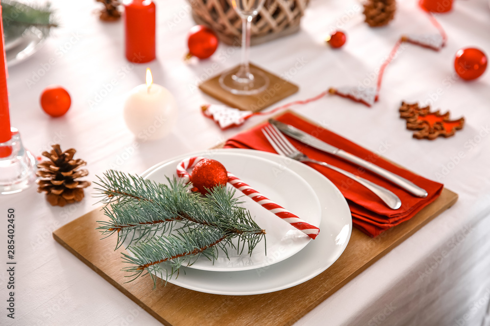 Beautiful table setting for Christmas dinner Beautiful table setting for Christmas dinner