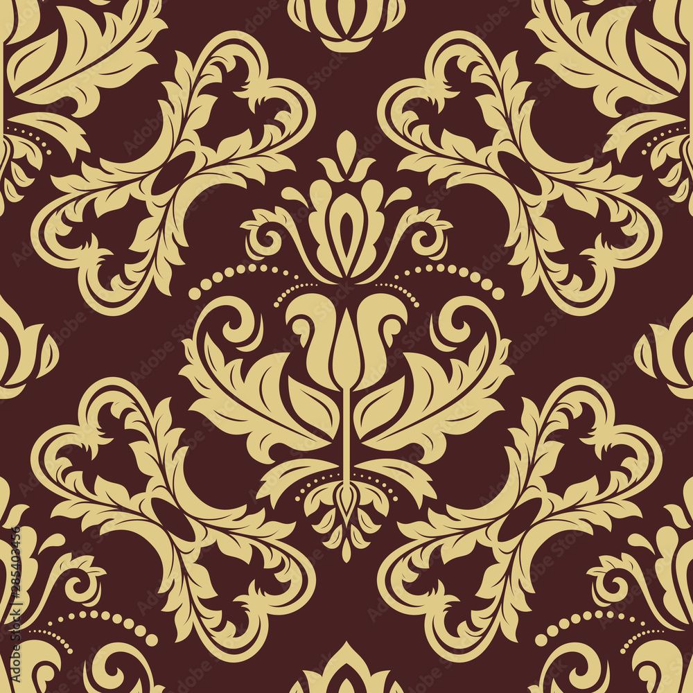 Classic seamless pattern. Damask orient black and golden ornament. Classic vintage background. Orient ornament for fabric, wallpaper and packaging Classic seamless pattern. Damask orient black and golden ornament. Classic vintage background. Orient ornament for fabric, wallpaper and packaging