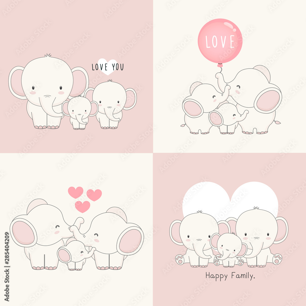 Cute elephant family with a little elephant in the middle. Cute elephant family with a little elephant in the middle.