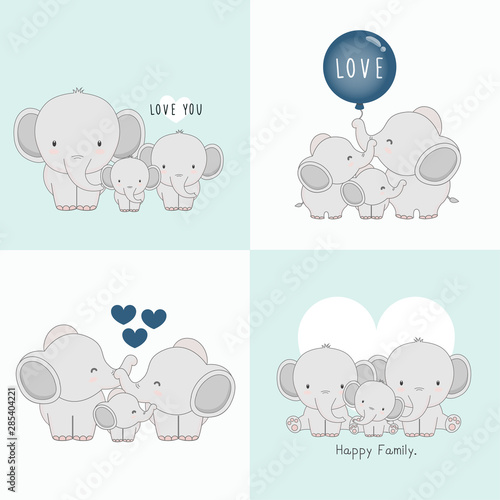 Foto Cute elephant family with a little elephant in the middle.