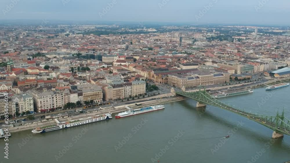 Drone panning over Budapest and Danube panorama Drone panning over Budapest and Danube panorama