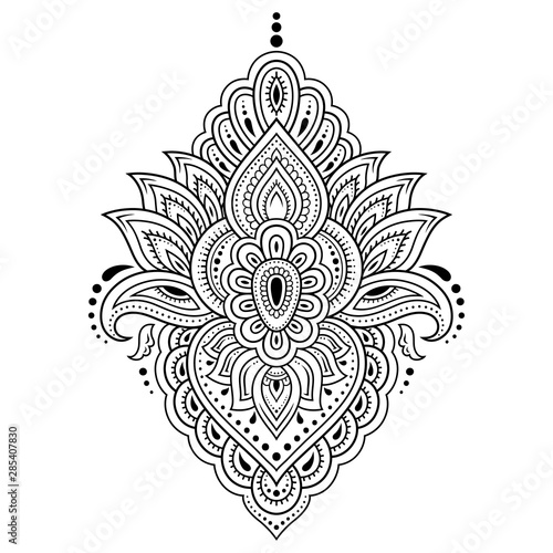 Fototapeta Naklejka Na Ścianę i Meble -  Lotus mehndi flower pattern for Henna drawing and tattoo. Decoration in oriental, Indian style. Doodle ornament. Outline hand draw vector illustration.