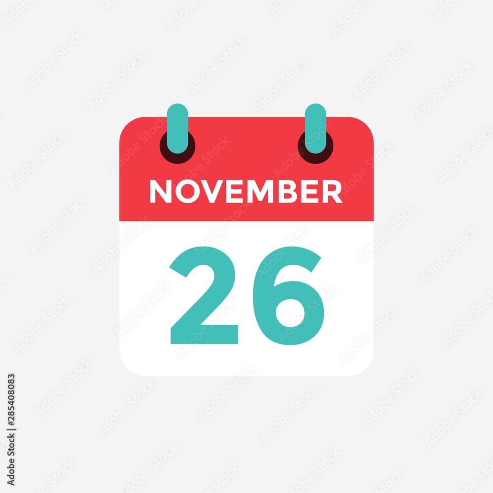 Flat icon calendar 26 November. Date, day and month. Vector illustration. Flat icon calendar 26 November. Date, day and month. Vector illustration.