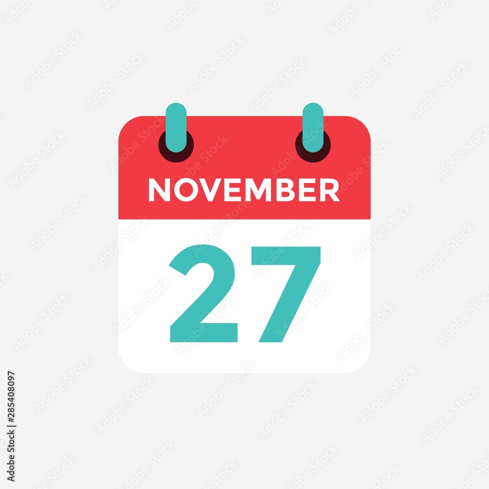 Flat icon calendar 27 November. Date, day and month. Vector illustration. Flat icon calendar 27 November. Date, day and month. Vector illustration.
