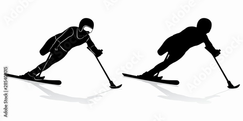 silhouette of a invalid skier , vector drawing