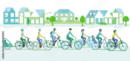 Stadtsilhouette mit Radfahrern