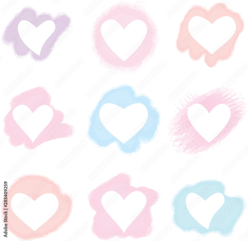 Watercolor hearts for valentines day, wedding anniversary template