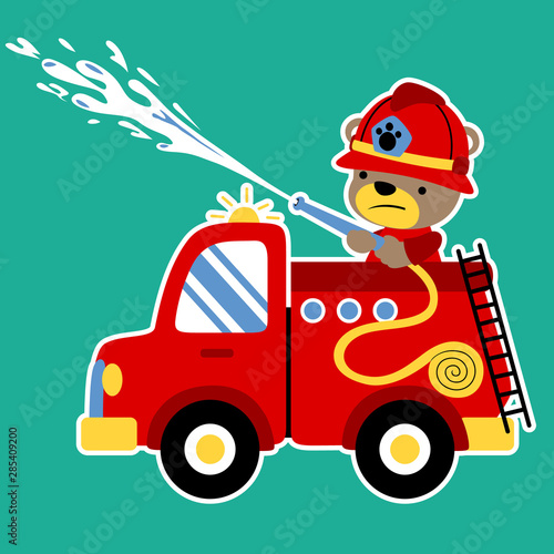 vector cartoon of funny firefighter on duty