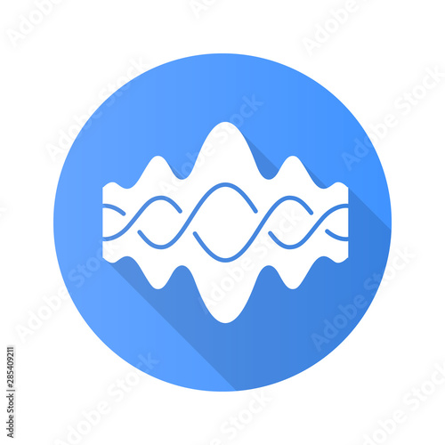 Abstract fluid overlapping waves blue flat design long shadow glyph icon. Music, melody rhythm. Digital soundwave, flowing waveform. Sound volume, dj equalizer curve. Vector silhouette illustration