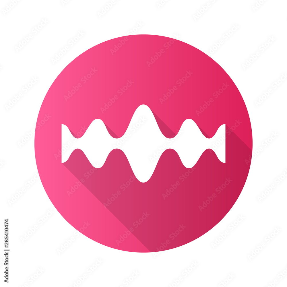 Fluid wave pink flat design long shadow glyph icon. Flowing wavy lines. Music rhythm, soundwave. Equalizer, sound volume level abstract curve. Audio, stereo frequency. Vector silhouette illustration Fluid wave pink flat design long shadow glyph icon. Flowing wavy lines. Music rhythm, soundwave. Equalizer, sound volume level abstract curve. Audio, stereo frequency. Vector silhouette illustration