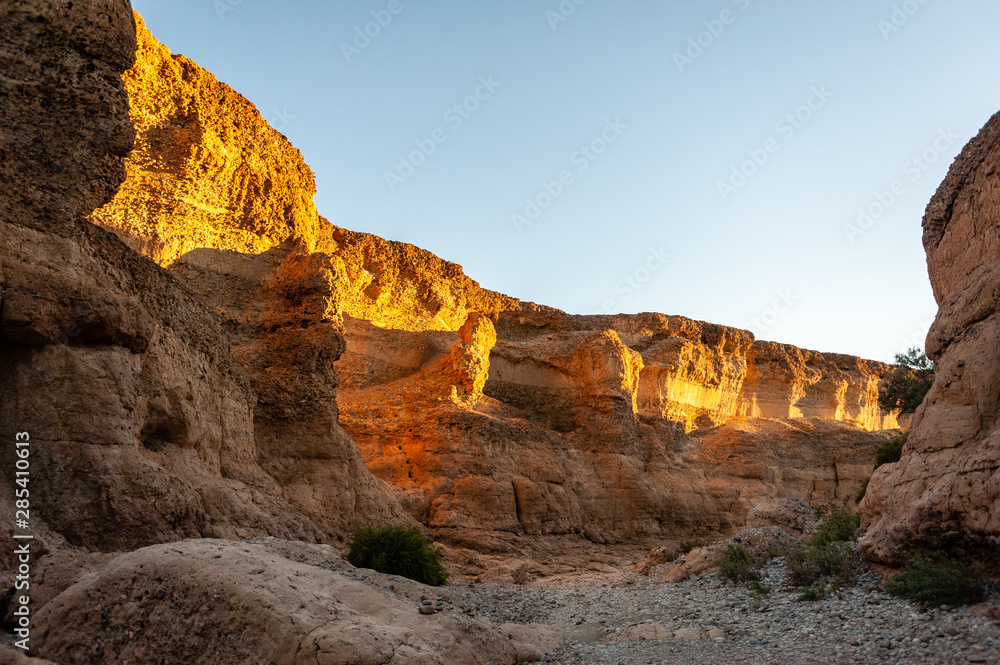 Impression of Sesriem Canyon, in the Hardap region of Namibia, during sunset.