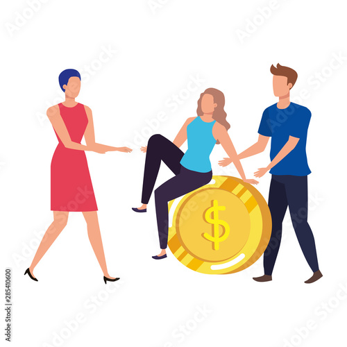 group of people with coins money dollars characters