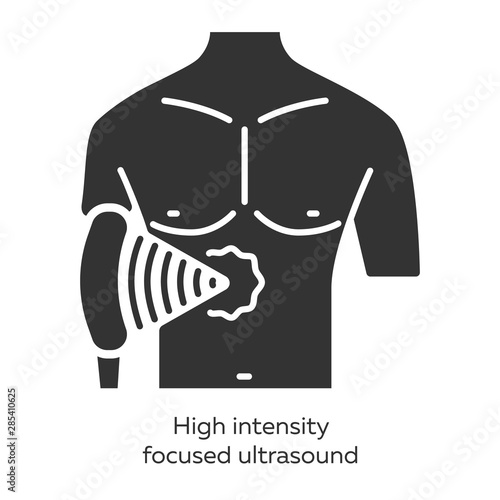 High intensity focused ultrasound glyph icons set. HIFU. Non-invasive therapeutic technique. Treatment by ultrasonic waves. Silhouette symbols. Vector isolated illustration