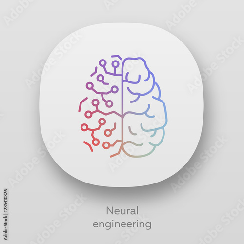 Neural engineering app icon. Neuroengineering. Neural tissue and artificial constructs. Bioinformatics. Biotechnology. UI/UX user interface. Web or mobile applications. Vector isolated illustrations