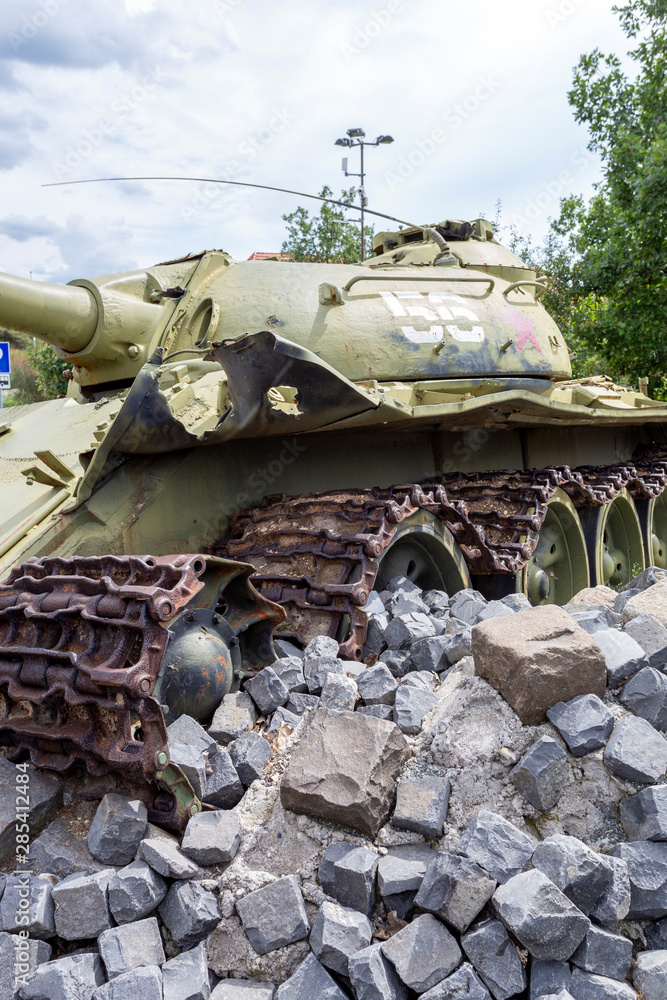 Old russian tank at the Military memorial park in Pakozd, Hungary.