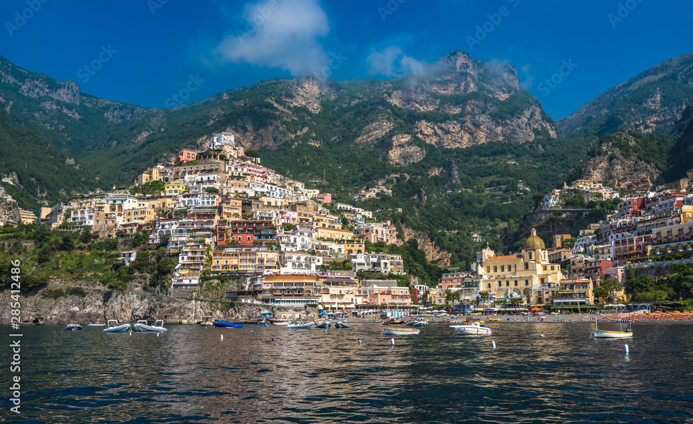 Panoramic view of Positano, small town on Amalfi Coast, Campania, Italy
