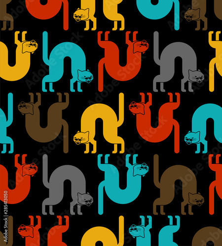 Angry cat pattern seamless. Attacker pet background. Animal vector texture