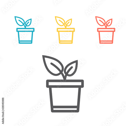 Flower pot, plant pot, seedling, sapling icon. Vector illustration.