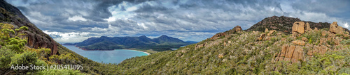 Panoramic view of Wineglass Bay,Freycinet National Park, Tasmania, Australia