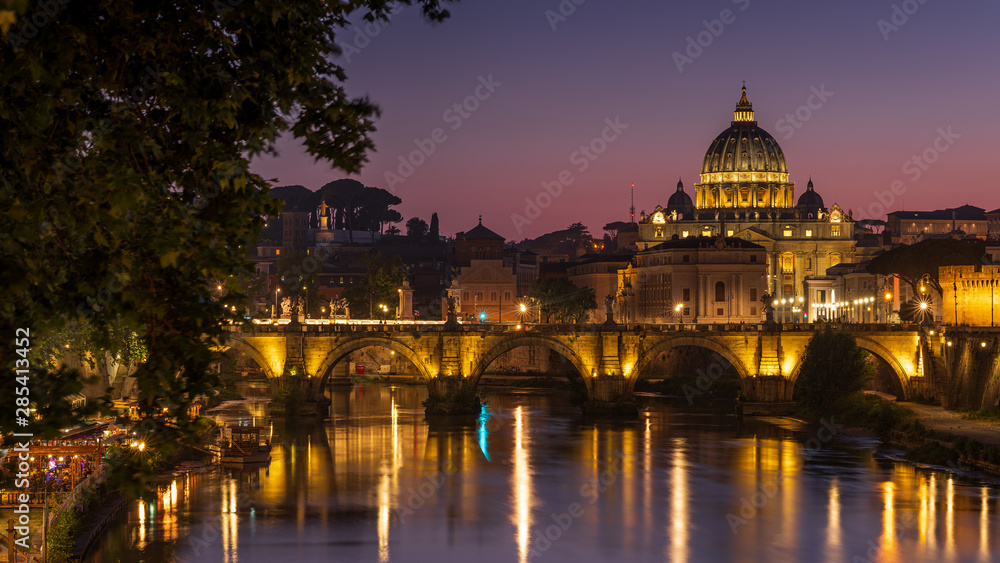 View of the Tiber, Vatican, and the Saint Angelo bridge.