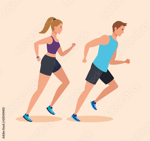 woman and man running to practice sport