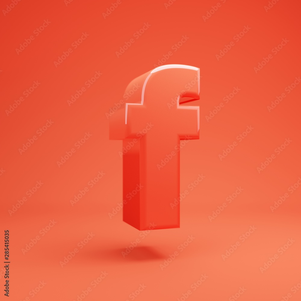 Obraz premium Letter F lowercase. Living Coral font with glossy reflections and shadow