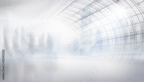 Abstract view of the city center. High skyscrapers. Blurred background. Vector illustration.