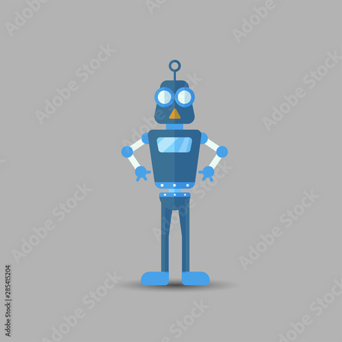 Retro vintage funny vector robot icon in flat style isolated on grey background. Vector vintage illustration of flat Chatbot icon. Customer support service chat bot. Cute cartoon retro robot icon