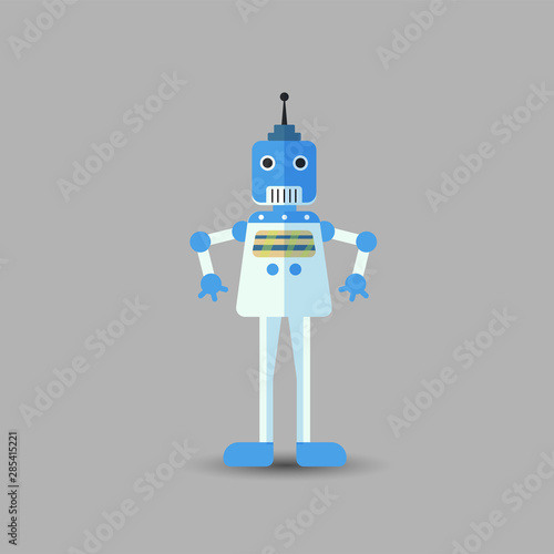 Retro vintage funny vector robot icon in flat style isolated on grey background. Vector vintage illustration of flat Chatbot icon. Customer support service chat bot. Cute cartoon retro robot icon